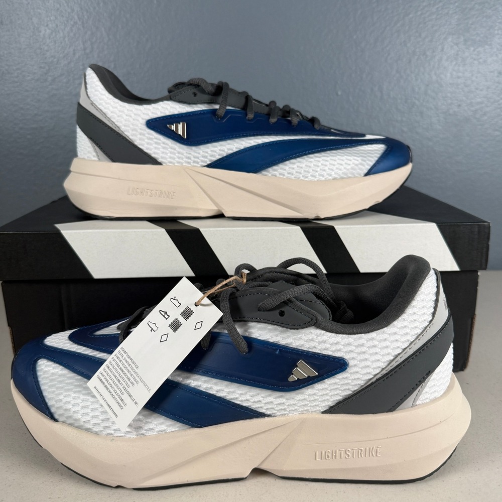 Adidas Lightblaze Mens Running Shoes White Blue Grey JS4254 Size 8.5 NEW